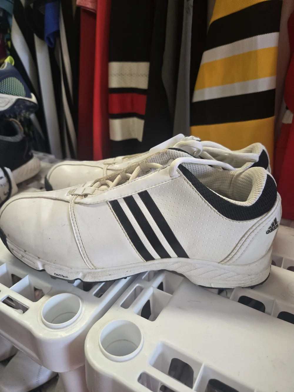 adidas White and Black Golf Shoe Sneakers with Three Stripes